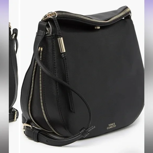 EUC Black Vince Camuto Kenzy Leather Crossbody Bag w/dust bag & card - Picture 1 of 16